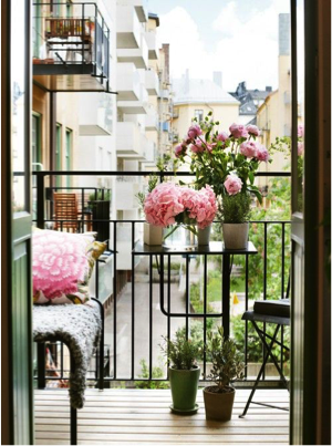 Roze bloemen op balkon